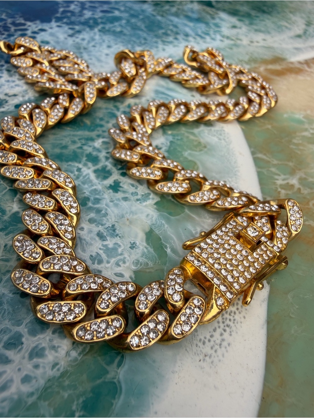 Gold Crystal Cuban Link Necklace - Women Jewelry